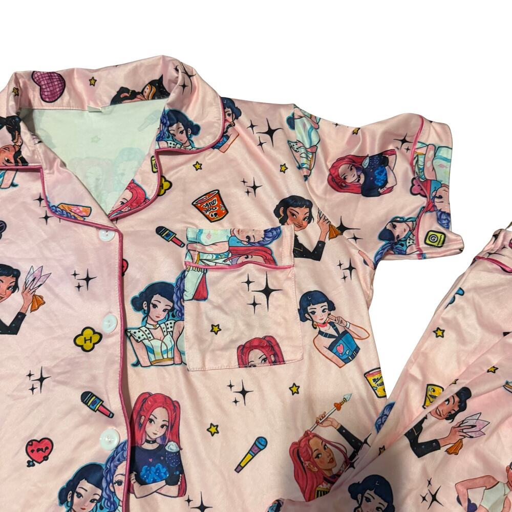 K-Pop Demon Hunters Pajama Set Adult Medium Pink Anime Sleepwear - Picture 4 of 7
